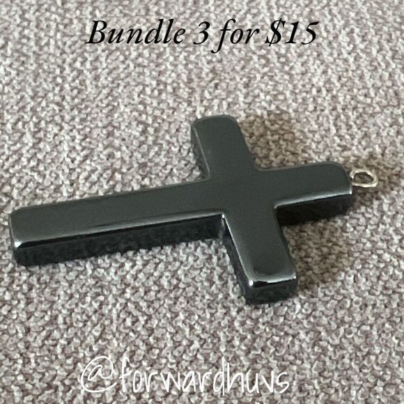 Bundle 3 for $15 Natural Black Stone Cross Pendant | NO Chain - Picture 4 of 5